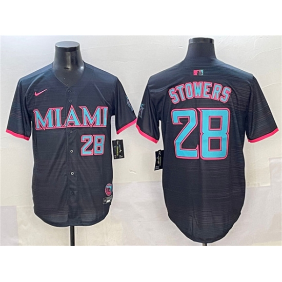 Men's Miami Marlins #28 Kyle Stowers Black 2025 City Connect Limited Stitched Baseball Jersey - Ujersey