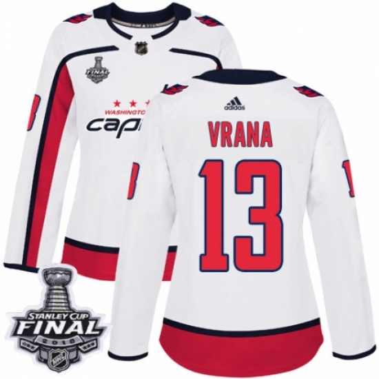 Women's Adidas Washington Capitals #13 Jakub Vrana Authentic White Away 2018 Stanley Cup Final NHL Jersey - Ujersey