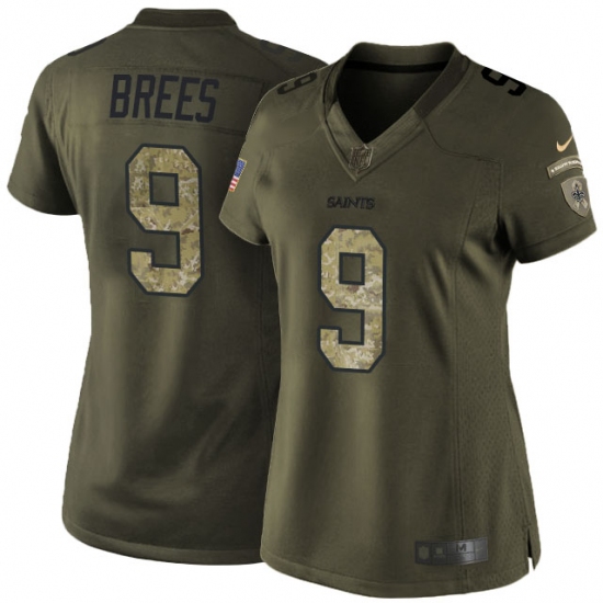 Women's Nike New Orleans Saints #9 Drew Brees Elite Green Salute to Service NFL Jersey - Ujersey