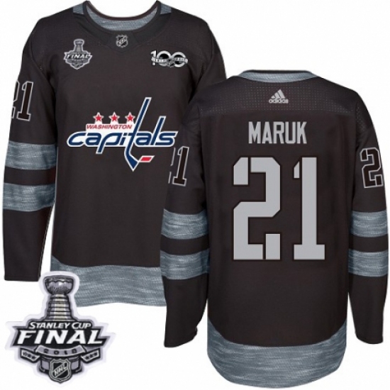 Men's Adidas Washington Capitals #21 Dennis Maruk Authentic Black 1917-2017 100th Anniversary 2018 Stanley Cup Final NHL Jersey