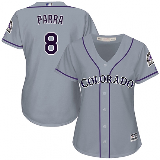Women's Majestic Colorado Rockies #8 Gerardo Parra Replica Grey Road Cool Base MLB Jersey - Ujersey
