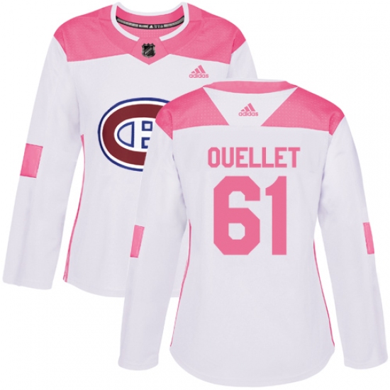 Women's Adidas Montreal Canadiens #61 Xavier Ouellet Authentic White Pink Fashion NHL Jersey - Ujersey