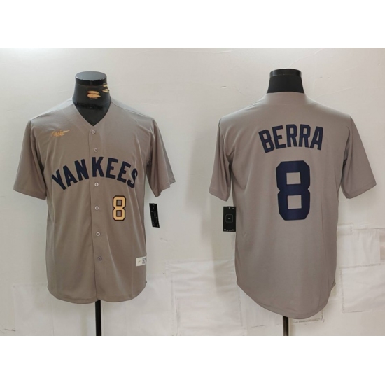 Men's New York Yankees #8 Yogi Berra Grey Throwback Stitched Cool Base Nike Jerseys - Ujersey
