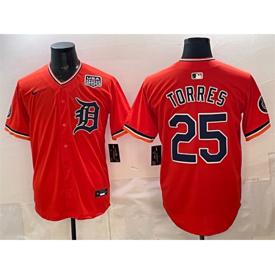 Men's Detroit Tigers #25 Gleyber Torres Orange 2026 Alternate USA 250 Vapor Premier Limited Stitched Baseball Jersey - Ujersey