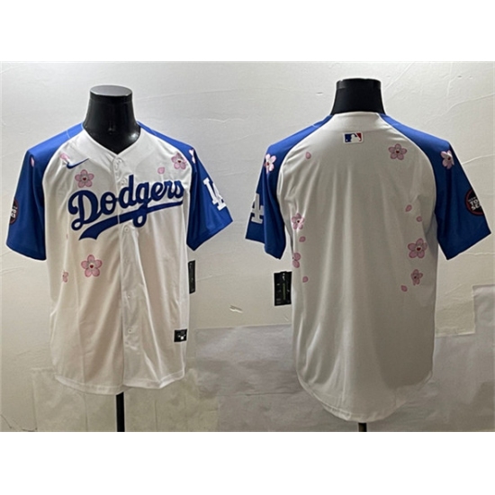 Men's Los Angeles Dodgers Blank White Royal 2025 Tokyo Series Limited Stitched Baseball Jersey - Ujersey