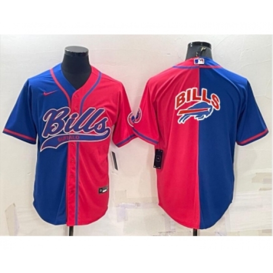 Men's Buffalo Bills #17 Josh Allen Blue Red Two Tone With Patch Cool Base Stitched Baseball Jersey - Ujersey