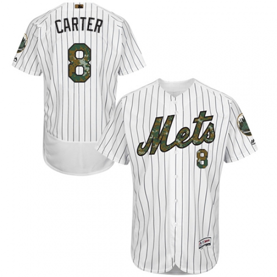 Men's Majestic New York Mets #8 Gary Carter Authentic White 2016 Memorial Day Fashion Flex Base MLB Jersey - Ujersey