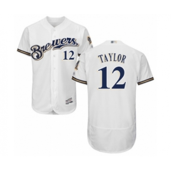 Men's Milwaukee Brewers #12 Tyrone Taylor White Alternate Flex Base Authentic Collection Baseball Player Jersey