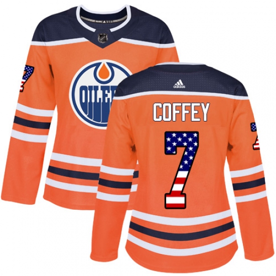 Women's Adidas Edmonton Oilers #7 Paul Coffey Authentic Orange USA Flag Fashion NHL Jersey - Ujersey