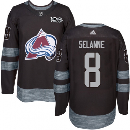 Men's Adidas Colorado Avalanche #8 Teemu Selanne Authentic Black 1917-2017 100th Anniversary NHL Jersey - Ujersey