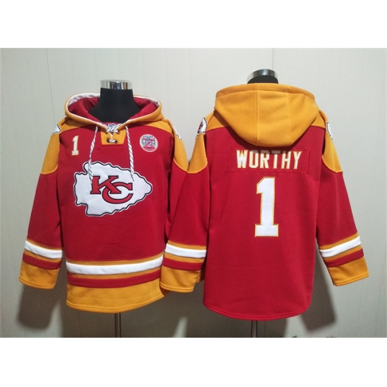 Men's Kansas City Chiefs #1 Xavier Worthy Red Ageless Must-Have Lace-Up Pullover Hoodie - Ujersey