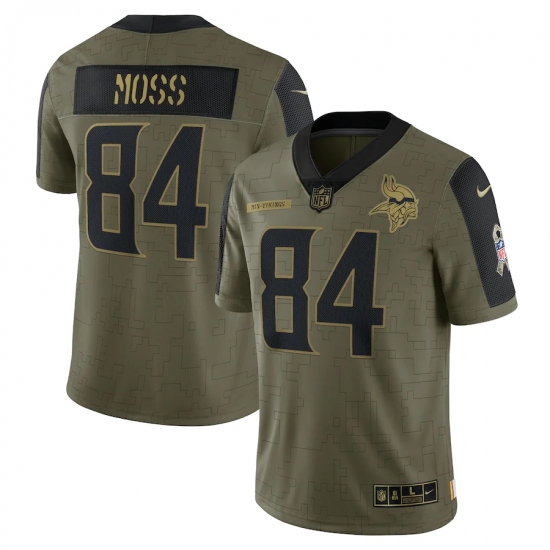 Men's Minnesota Vikings #84 Randy Moss Nike Olive 2021 Salute To Service Retired Player Limited Jersey - Ujersey