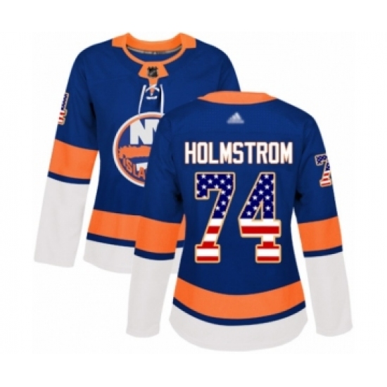 Women's New York Islanders #74 Simon Holmstrom Authentic Royal Blue USA Flag Fashion Hockey Jersey - Ujersey