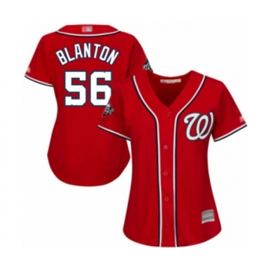 Women's Washington Nationals #56 Joe Blanton Authentic Red Alternate 1 Cool Base 2019 World Series Bound Baseball Jersey - Ujersey