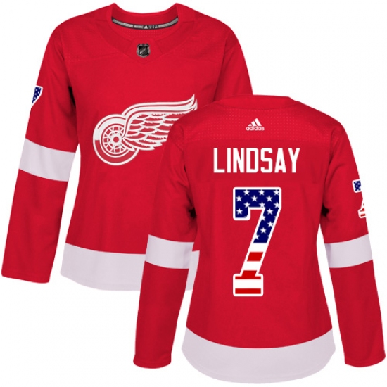 Women's Adidas Detroit Red Wings #7 Ted Lindsay Authentic Red USA Flag Fashion NHL Jersey - Ujersey