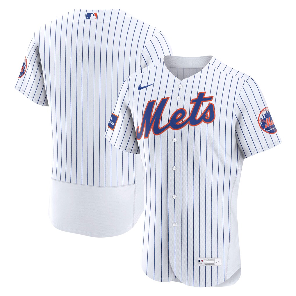 Men's New York Mets Nike White Home Sponsor Patch Authentic Jersey - SUjersey01