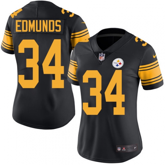 Women's Nike Pittsburgh Steelers #34 Terrell Edmunds Limited Black Rush Vapor Untouchable NFL Jersey - Ujersey