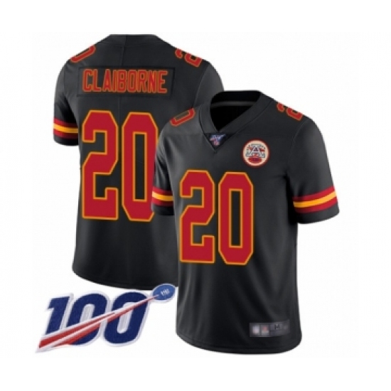 Men's Kansas City Chiefs #20 Morris Claiborne Limited Black Rush Vapor Untouchable 100th Season Football Jersey - Ujersey