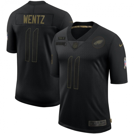 Men's Philadelphia Eagles #11 Carson Wentz Black Nike 2020 Salute To Service Limited Jersey - Ujersey