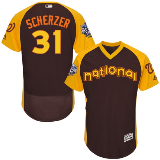 Men's Majestic Washington Nationals #31 Max Scherzer Brown 2016 All-Star National League BP Authentic Collection Flex Base MLB Jersey - Ujersey