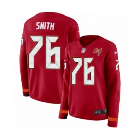 Women's Nike Tampa Bay Buccaneers #76 Donovan Smith Limited Red Therma Long Sleeve NFL Jersey - Ujersey