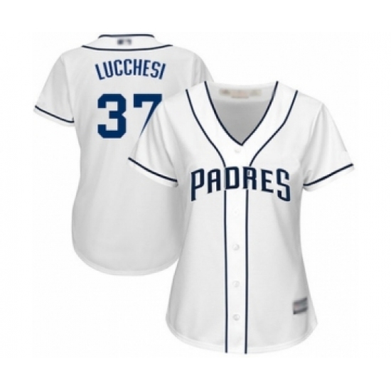 Women's San Diego Padres #37 Joey Lucchesi Authentic White Home Cool Base Baseball Player Jersey - Ujersey
