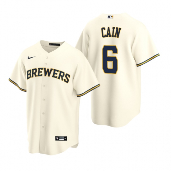 Men's Nike Milwaukee Brewers #6 Lorenzo Cain Cream Home Stitched Baseball Jersey - Ujersey