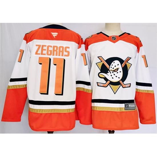 Men's Anaheim Ducks #11 Trevor Zegras White Orange 2024-25 Stitched Jersey - Ujersey