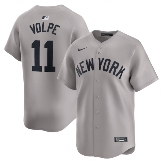 Men's New York Yankees #11 Anthony Volpe Gray 2024 Away Limited Cool Base Stitched Baseball Jersey - Ujersey