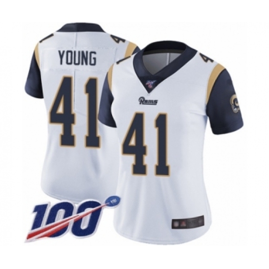 Women's Los Angeles Rams #41 Kenny Young White Vapor Untouchable Limited Player 100th Season Football Jersey - Ujersey