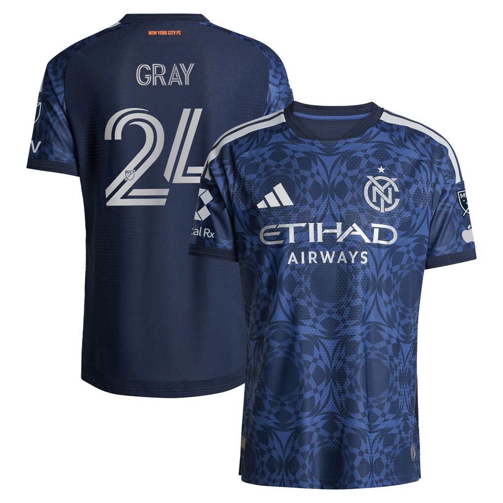 Men's New York City FC Tayvon Gray adidas Blue 2026 The All Nations Kit On-Field Authentic Patch Jersey - Ujersey