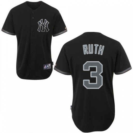 Men's Majestic New York Yankees #3 Babe Ruth Authentic Black Fashion MLB Jersey - Ujersey