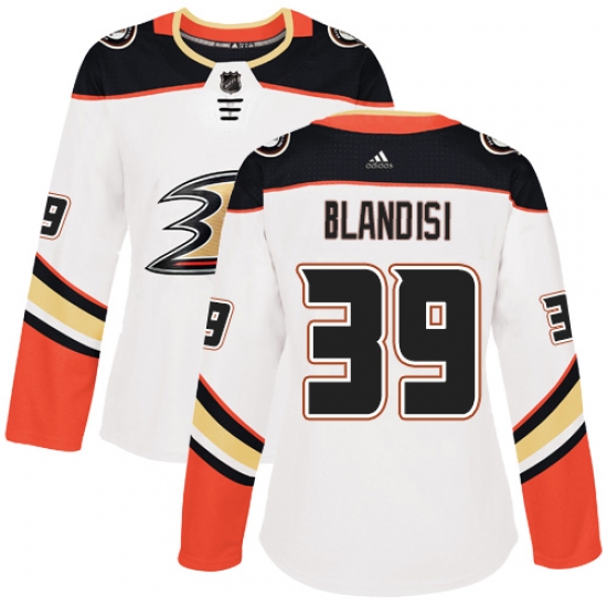 Women's Adidas Anaheim Ducks #39 Joseph Blandisi Authentic White Away NHL Jersey - Ujersey