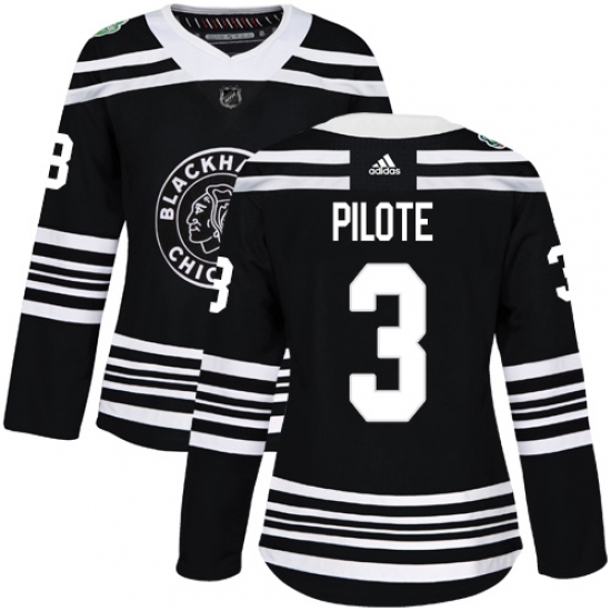 Women's Adidas Chicago Blackhawks #3 Pierre Pilote Authentic Black 2019 Winter Classic NHL Jersey