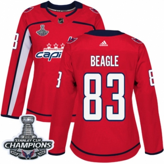 Women's Adidas Washington Capitals #83 Jay Beagle Authentic Red Home 2018 Stanley Cup Final Champions NHL Jersey - Ujersey