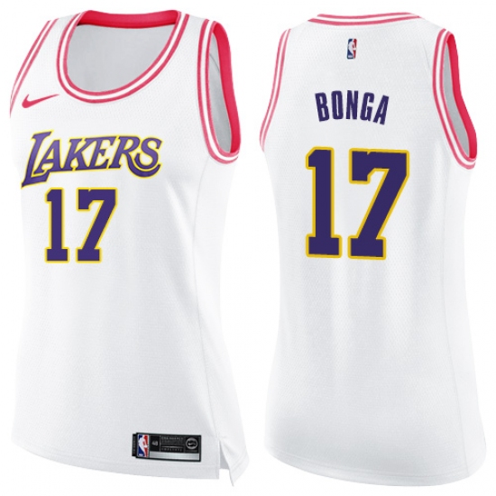 Women's Nike Los Angeles Lakers #17 Isaac Bonga Swingman White Pink Fashion NBA Jersey - Ujersey
