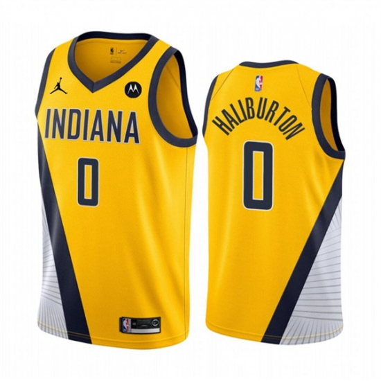Men's Indiana Pacers #0 Tyrese Haliburton Yellow Statement Edition Stitched Basketball Jersey - Ujersey