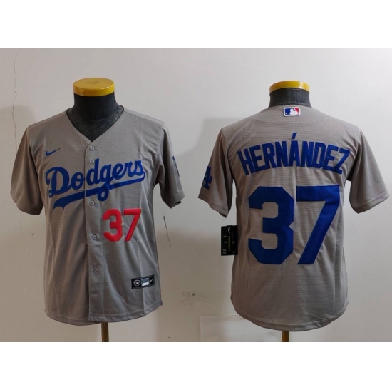Youth Los Angeles Dodgers #37 Teoscar Hernandez Number Grey Cool Base Stitched Jersey - Ujersey