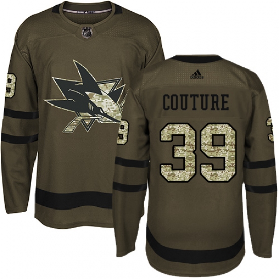 Men's Adidas San Jose Sharks #39 Logan Couture Premier Green Salute to Service NHL Jersey - Ujersey