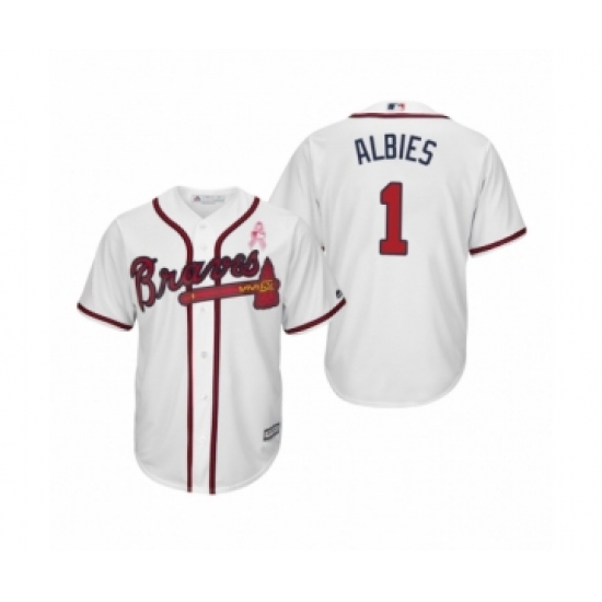 Men's Ozzie Albies Atlanta Braves #1 White 2019 Mothers Day Cool Base Jersey - Ujersey