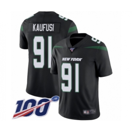 Men's New York Jets #91 Bronson Kaufusi Black Alternate Vapor Untouchable Limited Player 100th Season Football Jersey - Ujersey