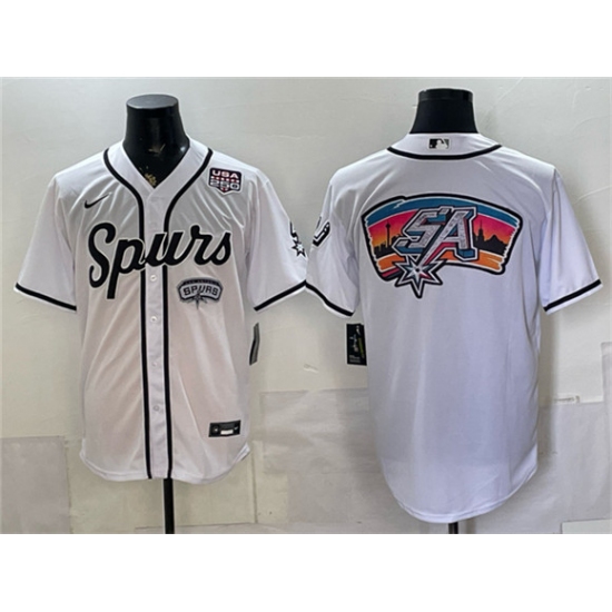 Men's San Antonio Spurs Team Big Logo White USA 250 Stitched Baseball Jersey