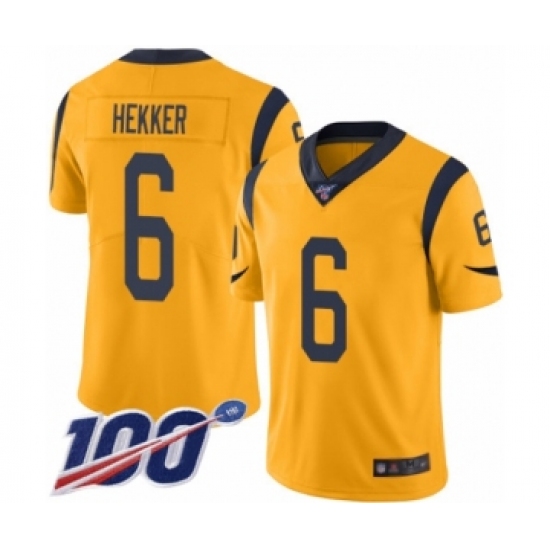 Men's Los Angeles Rams #6 Johnny Hekker Limited Gold Rush Vapor Untouchable 100th Season Football Jersey - Ujersey