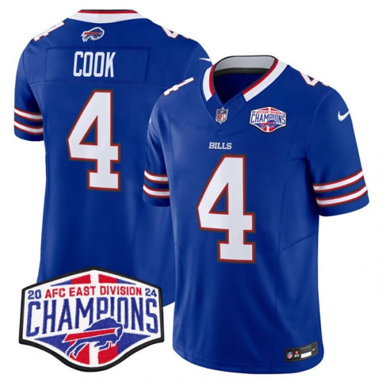 Men's Buffalo Bills #4 James Cook Royal F.U.S.E. 2024 AFC East Division Champions Vapor Limited Stitched Football Jersey - Ujersey