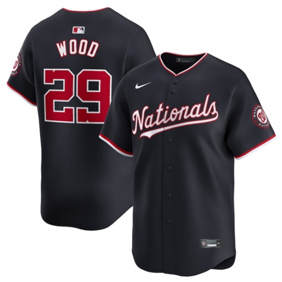 Men's Washington Nationals #29 James Wood Navy 2024 Alternate Limited Stitched Baseball Jersey - Ujersey