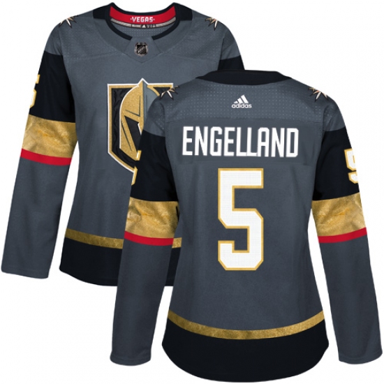 Women's Adidas Vegas Golden Knights #5 Deryk Engelland Authentic Gray Home NHL Jersey - Ujersey