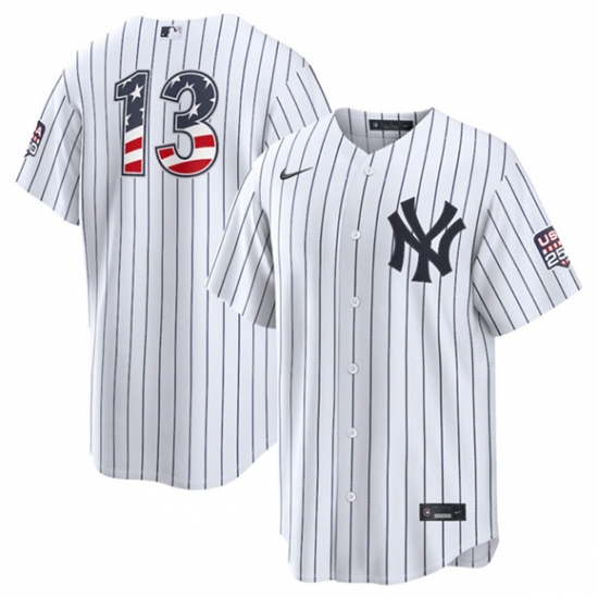 Men's New York Yankees #13 Jazz Chisholm Jr White 2026 USA 250 Fourth of July Home Stadium Stitched Baseball Jersey - Ujersey