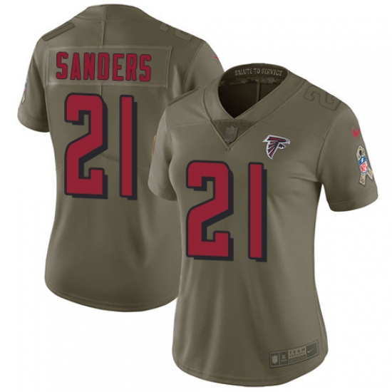 Women's Nike Atlanta Falcons #21 Deion Sanders Limited Olive 2017 Salute to Service NFL Jersey