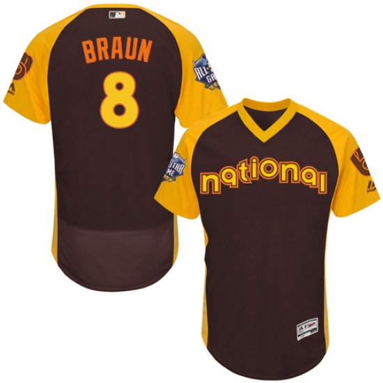 Men's Majestic Milwaukee Brewers #8 Ryan Braun Brown 2016 All-Star National League BP Authentic Collection Flex Base MLB Jersey - Ujersey