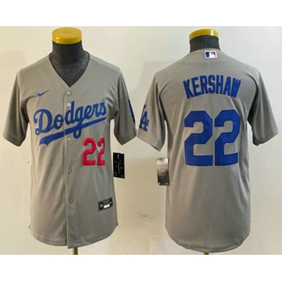 Youth Los Angeles Dodgers #22 Clayton Kershaw Number Grey Stitched Cool Base Nike Jersey - Ujersey